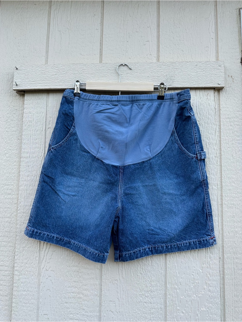 Motherhood Maternity Womens Size L Blue Jean Cargo Workwear Shorts Drawstring